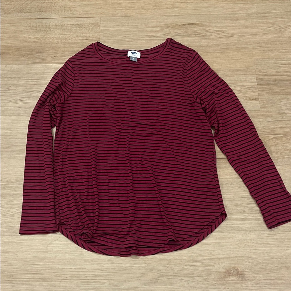 Old Navy Maroon and Black Striped Long Sleeve Tee